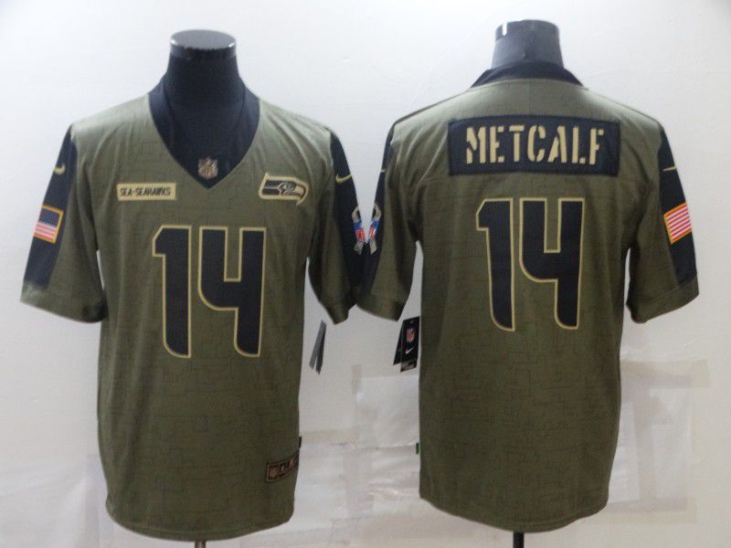 Men Seattle Seahawks 14 Metcalf Green Nike Olive Salute To Service Limited NFL Jersey